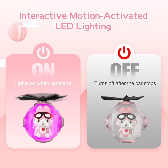 Pink Rabbit Design Car Air Freshener with LED Lights & 4 Scented Pads – Light Fragrance, Decorative Auto Accessories