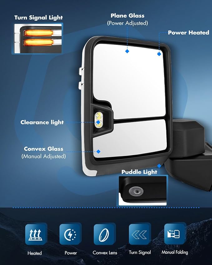 ECCPP Towing Mirrors Tow Mirrors With 2019-2022 For GMC For Serria 1500 Power Heated Turn Signal Width Puddle Running Back-Up Light Temp Sensor Chrome Pickup