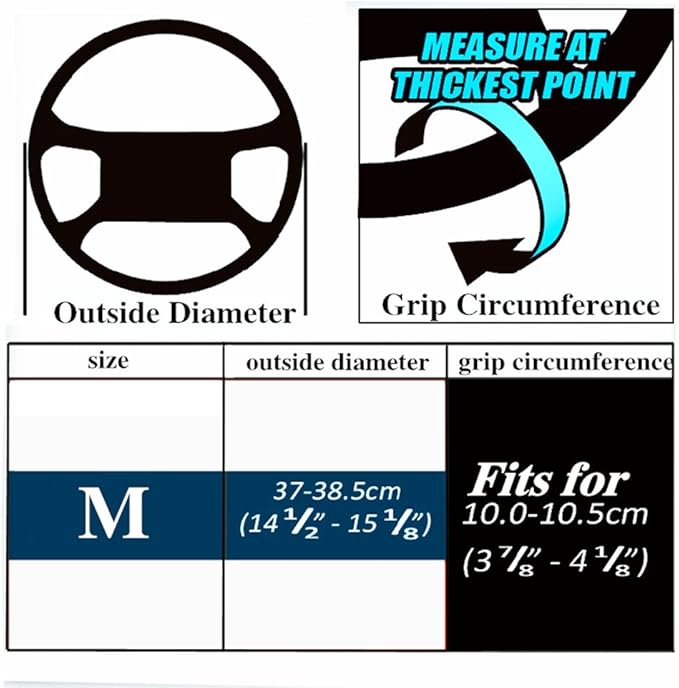 Universal Auto Steering Wheel Cover with Top Genuine Leather and Anti-Slip Design, Soft Padding, Heavy Duty