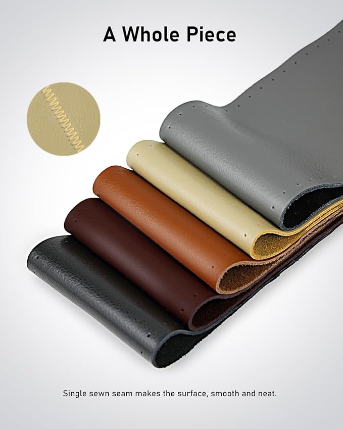 BELINOUS Leather Steering Wheel Cover Lace Up, Stitch On Wrap, Universal Fit 13-20 inch Car Truck SUV Pickup Boat, A Whole Piece of Cowhide, DIY Stitch w/Needle Thread (Size M4, Beige)