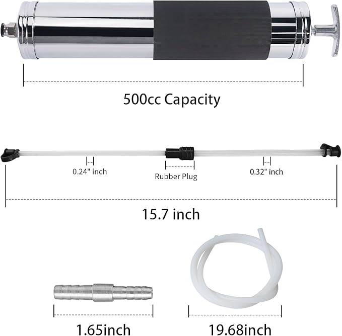 Thorstone Automotive Fluid Extractor Pump, Manual Oil Change Syringe with 50cm Rubber Hose & 2pcs 22cm PVC Suction Tubes, 500cc SPCC Steel
