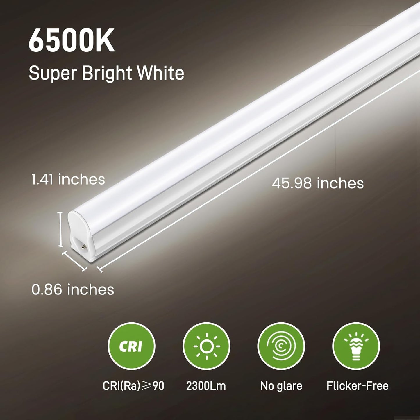 Pak LED Shop Lights, 4FT T5 Integrated Utility Fixture, 2300LM 6500K Cool White, 20W Energy Efficient Linkable LED Tube Lights for Garage, Workshop, Basement, FCC Certified, 2 Pack