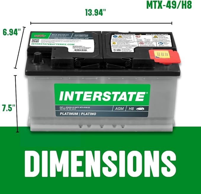 Interstate Batteries Automotive Battery 12V 95Ah (Group Size H8, 49) 900CCA SLI AGM Automobile Replacement Battery for Cars, SUVs, Sedans, Trucks (MTX-49/H8)