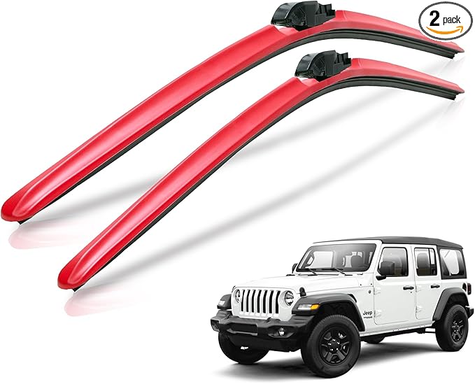 Clix Wipers - Jeep Wrangler & Gladiator (16"/16") Red Windshield Wiper Blades (All Wrangler & Gladiator Models), All-Weather Replacement Wipers-Set of 2, Includes Quick Connect Clips (1997-2025)