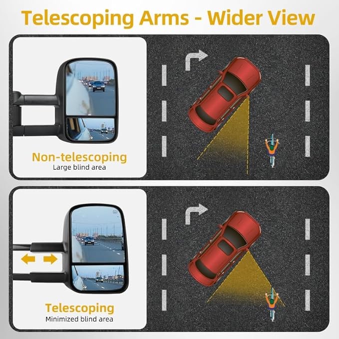 DWVO Tow Mirrors Fit for 2007-2013 Chevy Silverado/GMC Sierra/Tahoe/Suburban/Avalanche/Yukon XL, 2014 Silverado/Sierra 2500HD 3500HD, Electric Heated Folding Side View, Left & Right Towing Mirror