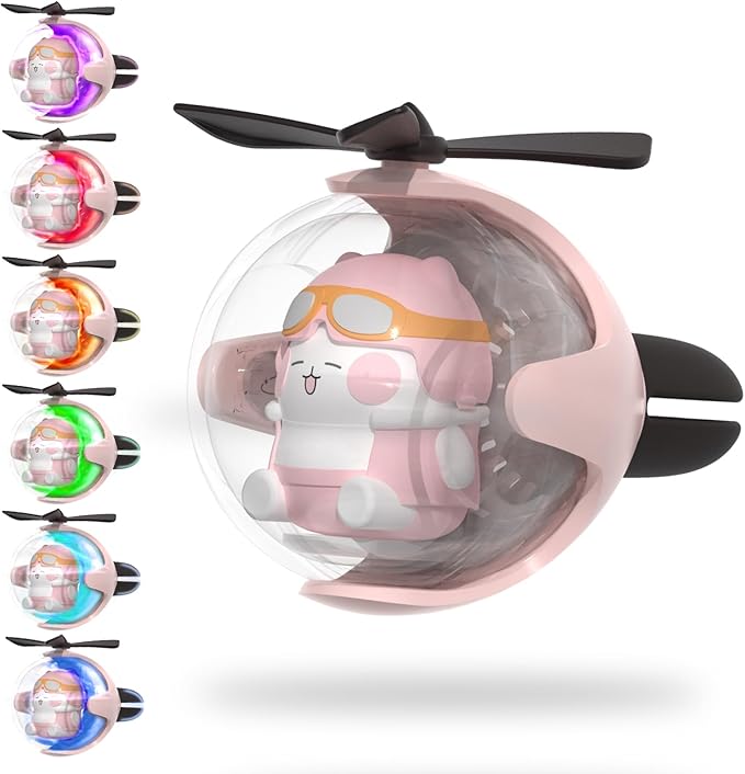 Pink Kitty Car Air Freshener with LED Lights & 4 Scented Pads – Subtle Fragrance, Decorative Auto Accessories