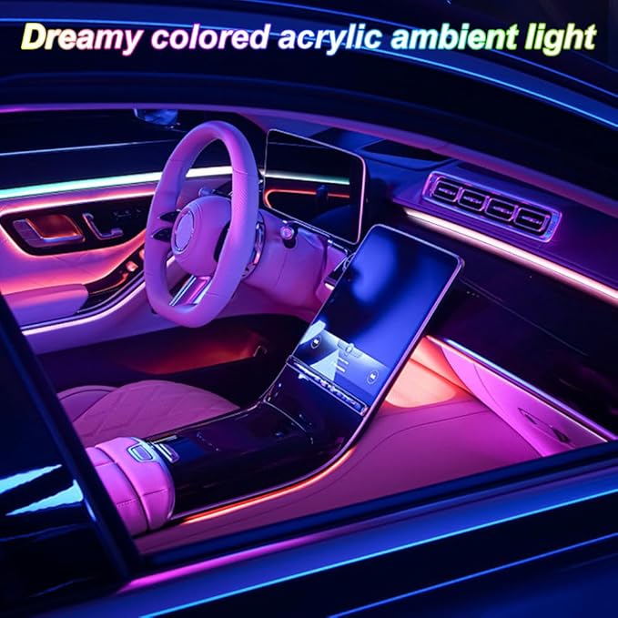 Acrylic Interior Car Ambient Lighting Kits, LED Strip Lights with Wireless APP, Neon Fiber Optic Lights Function LED Strip for Car with Music Modes (6 in 1)