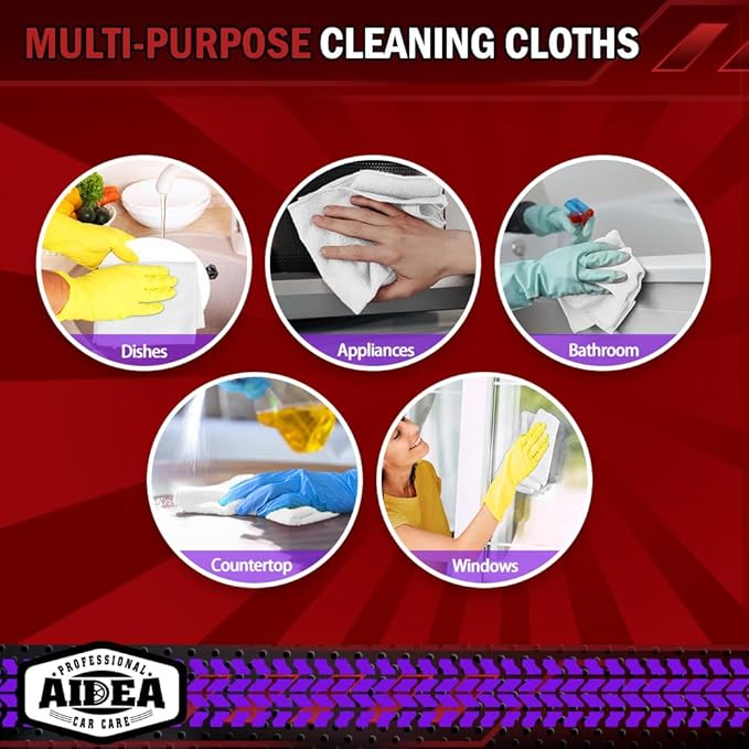AIDEA Microfiber Cleaning Cloth White 20PK, Microfiber Towels for Cars, Premium Car Cloths, Dusting Cloth Lint Free Cleaning Rags for SUVs, House, Kitchen, Window, Workshops,12×12"