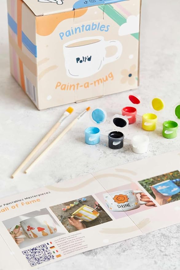 Pott'd Paintables Paint Your Own Mug Kit - DIY Mug Painting Kit for Adults. Ceramic Painting Kit for Adults Includes Mugs, Paints, Brushes and Painting Inspiration Guide