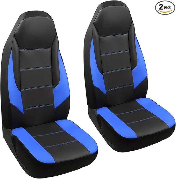 GIANT PANDA Front Car Seat Cover for Jeep Wrangler TJ (1997-2006),Leather Bucket Seat Covers Custom Fit Jeep Accessories (Blue+Black) 2-Pack