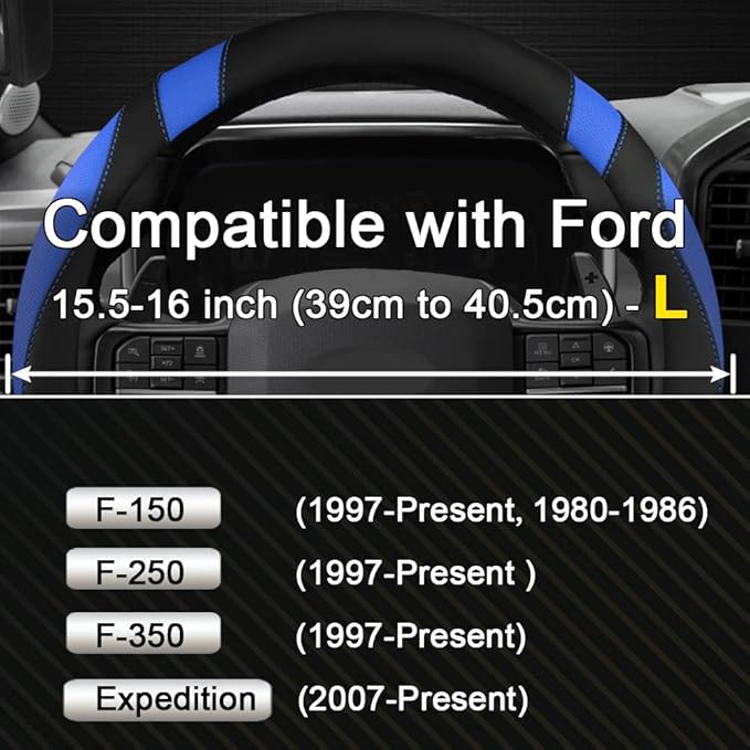 West Llama Customized Auto Car Steering Wheel Cover for Ford F-150, F-250, F-350, Expedition (Black+Blue)