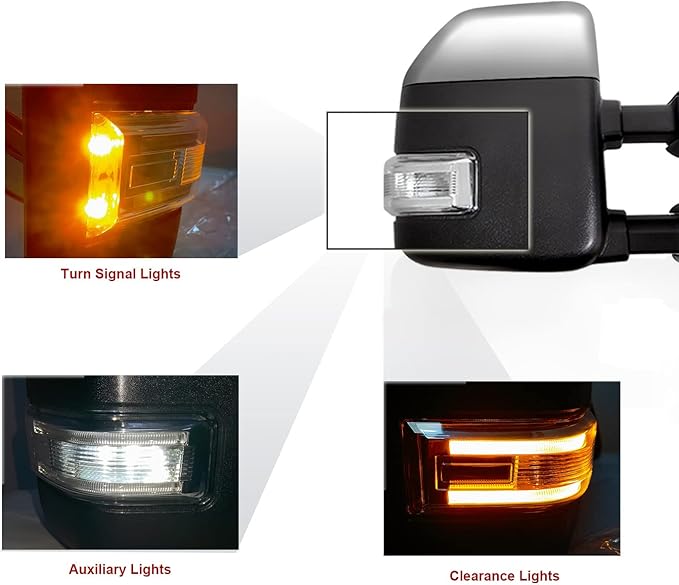 Towing Mirrors compatible for 1999-2016 Ford F250 F350 F450 F550 Super Duty Truck Side Mirrors with Turn Signal Light Power Heated Manual telescoping folding Chrome cap Pair