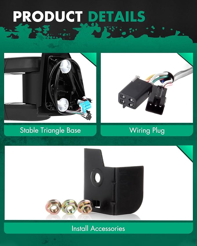 SCITOO Towing Mirrors fit 1988-1998 for Chevy for GMC C/K 1500 2500 3500 1992-1999 for Chevy for GMC C/K 1500 2500 for Suburban Tahoe Yukon Black Caping Power LED Turn Signal Side Mirrors