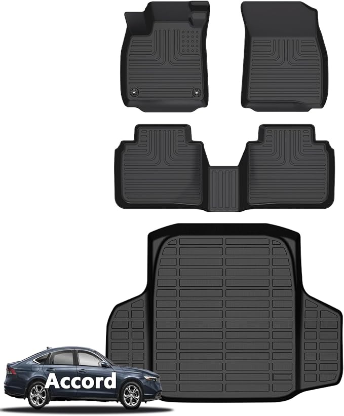 Wayhigh-for Honda Accord & Accord Hybrid 2023 2024 2025 2026 All Weather Floor Mats and Cargo Mat Set TPE Car Mats Waterproof Heavy Duty Rubber Floor Liners Accord Accessories