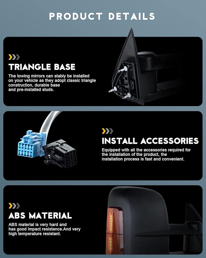 OCPTY Power Heated Towing Mirror Fit For Cadillac Escalade 2003-2006 For Chevy Avalanche 1500 2003-2006 Power Adjusted Heated Turn Signal Light Black Housing Textured Driver & Passenger Side