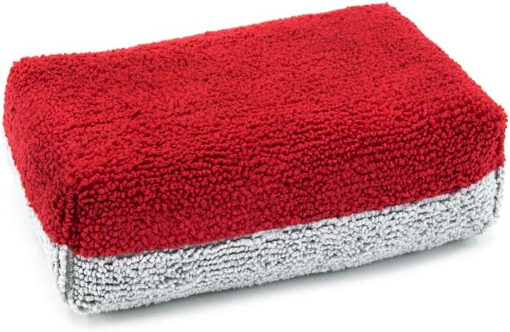 Autofiber Thick [Saver Applicator Terry] Ceramic Coating Applicator Sponge | 12 Pack | with Plastic Barrier to Reduce Product Waste. (Red/Gray)