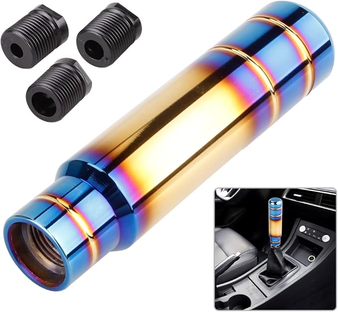 BARTOO Aluminum Alloy Heavy Weighted Shifter Knob, 5" Auto Gear Shift Knob, Car Gear Lever Stick Shifter Handle,with 3 Threaded Adapters M8 M10 M12,Fit Most Automatic Manual Vehicle(Gold Plated)