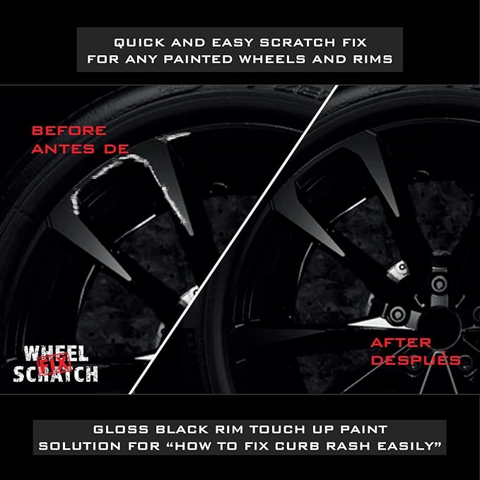 Wheel Scratch Fix® Gloss Black Rim Touch Up Paint, Wheel Scratch Repair Kit, Alloy Curb Rash Repair Kit, Rim Touch Up Pen, Universal Wheel Paint, DIY Alloy Rim Repair (Gloss Black)