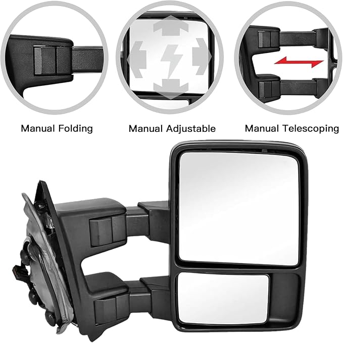 Towing Mirrors Replacement Fit For 2008-2016 F-250 F-350 F-450 F-550 Super Duty,Manual,Amber Signal,Black (Pair Set)
