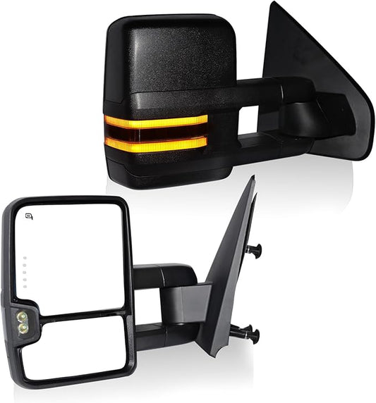 AERDM Towing Mirrors Compatible with Ford F150 2004 2005 2006 2007 2008 2009 2010 2011 12 13 2014 Power Heated with Smoke Signal and Puddle Light Tow Mirrors Pair set Pickup Truck Tow Mirrors Pair set
