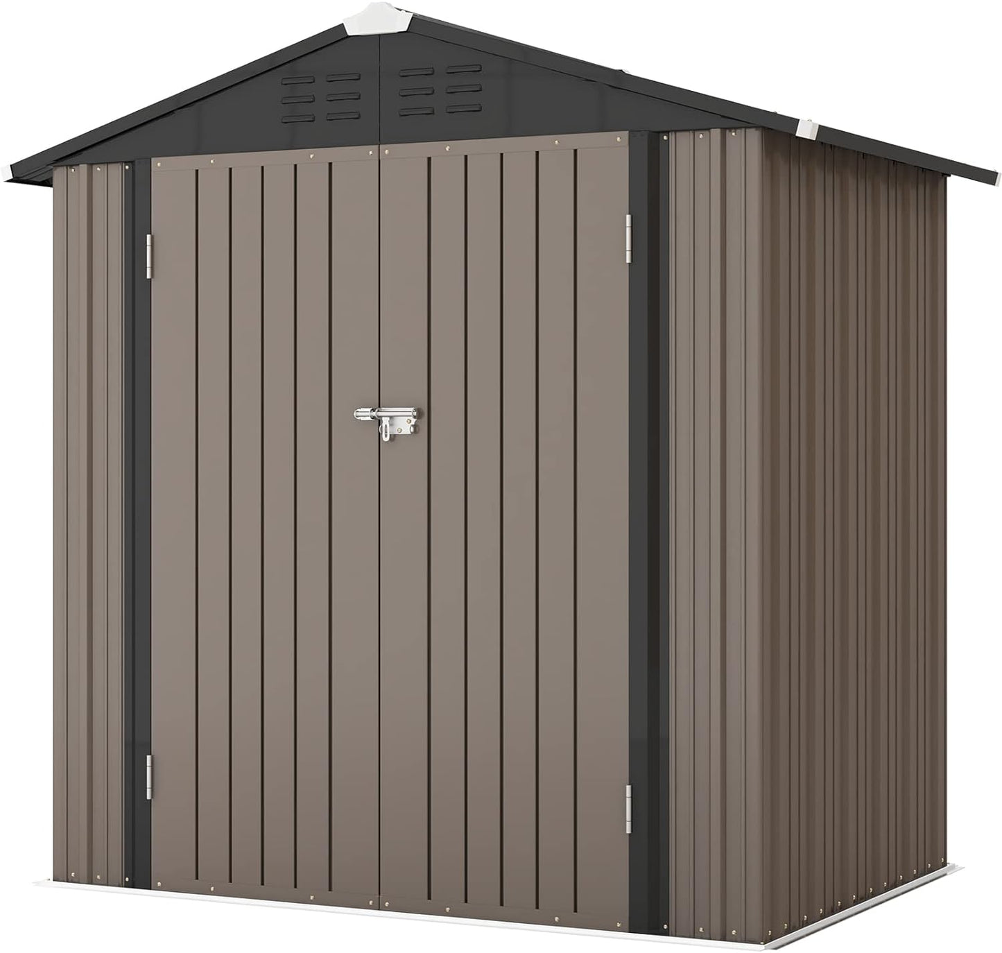 Patiowell 6x4 FT Outdoor Storage Shed, Garden Tool Storage Shed with Sloping Roof and Double Lockable Door, Outdoor Shed for Garden Backyard Patio Lawn, Brown