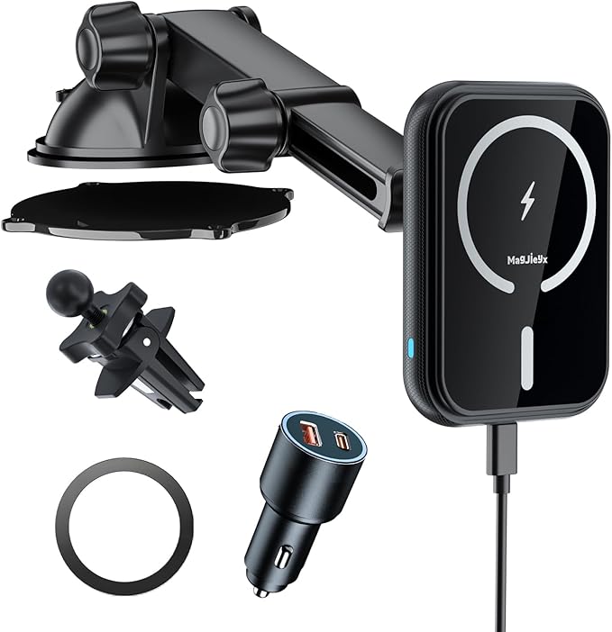 for MagSafe Car Mount Charger, (38W Fast Charging Adapter Max) Magnetic Wireless Charging Phone Holder Fits iPhone 16/15/14/13/12 Pro Max Plus/MagSafe Case on Dash/Windshield/Air Vent/Desk