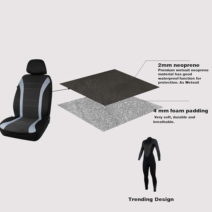 PIC AUTO Waterproof Universal Wetsuit Neoprene Car Seat Covers, Low Back, Airbag Compatible for Cars, SUVs, Vans, Trucks (4 Pieces, Gray)