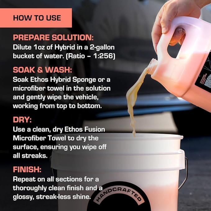 Ethos Hybrid Ceramic Rinseless Car Wash - Spot Free Rinse for Cars Waterless Wash - No Rinse Wash - Spot Free Car Wash (16oz)