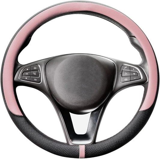 COFIT Breathable Car Steering Wheel Cover 15 inch Auto Universal Leather Wrap Non-Slip Steeringwheel Protector Automotive Interior Accessories, Pink (Suit for 14.5-15 inch)