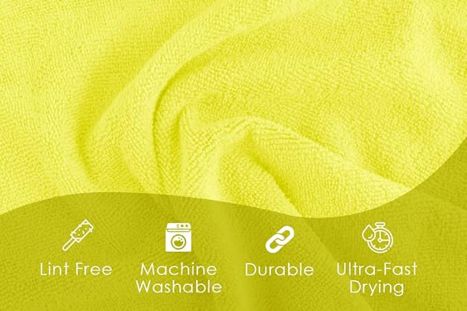 Avalon Towels Microfiber Cleaning Cloths (Value Pack of 36) Size 16" x 16", Highly Absorbent Cleaning Rags, Lint Free Cleaning Towels, Reusable and Washable, Microfiber Towels for Cars (Yellow)