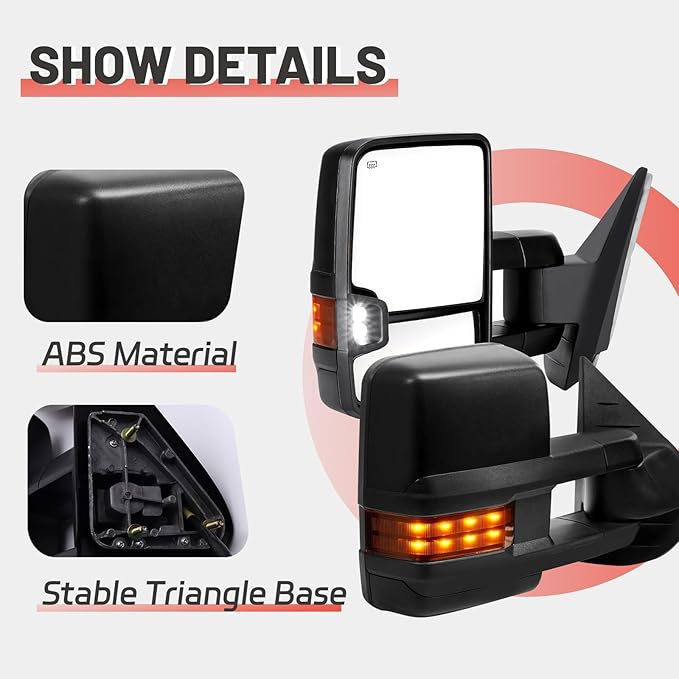 Towing Mirrors Compatible with 2003-2007 Chevy Silverado GMC Sierra 1500 2500 HD 3500 (2007 for Classic Models）Tahoe Suburban Power Heated Amber Turn Signal Manual Folding Pair Set