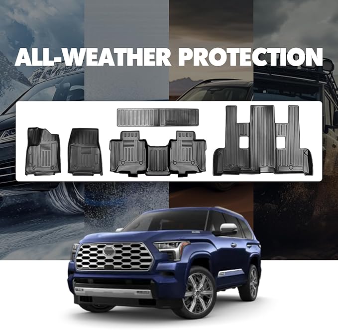 Floor Mat Fit for Toyota Sequoia 2023-2025 (7 Seats) Backrest Mat Cargo Liner All-Weather 3D Custom Anti-Slip Tech Floor Mats for Sequoia Accessories 1st & 2nd & 3rd Row & Trunk Mats & Kicks Mats