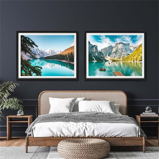 Paint by numbers Kit for adults beginners 2 pack paint by numbers kits for adults rolled up canvas for home decoration creative wall art with colorful gift box 12x16 inch Landscape Lake(231-232)