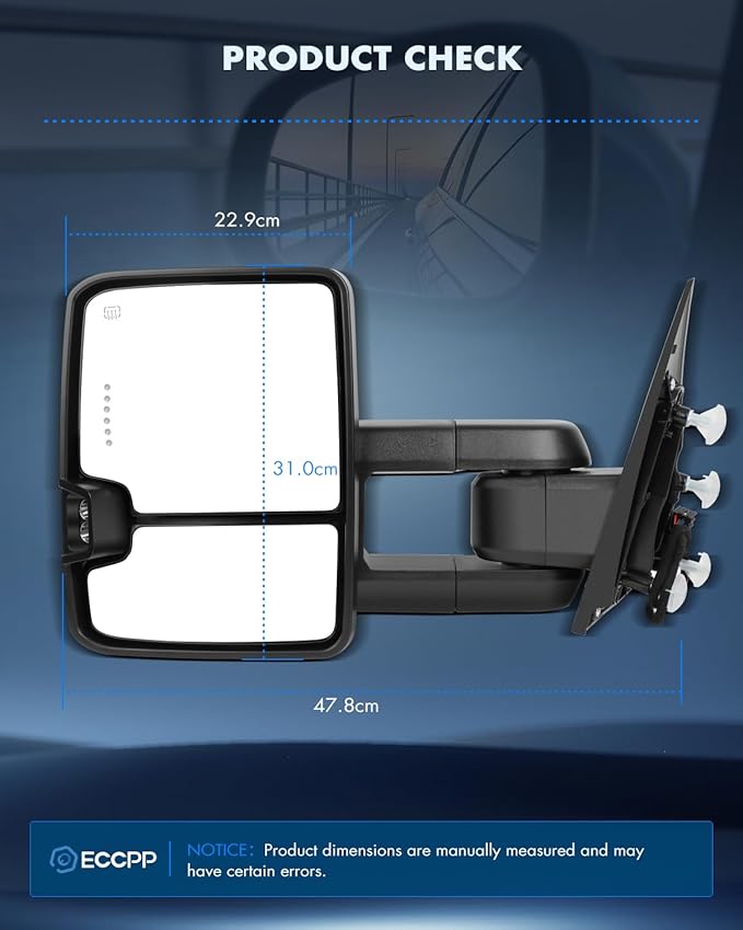 ECCPP Towing Mirrors Tow Mirrors With 2014-2020 For Chevy Silverado For GMC Sierra 1500/2500/3500 HD Power Adjusted Heated Led Turn Signal Running Light Black Pickup Truck