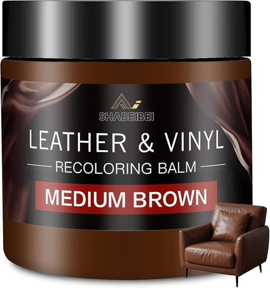 Leather Recoloring Balm and Scratch Repair Kit, Medium Brown Leather Restorer for Couches, Furniture, Car Seats, Leather Paint & Stain for Sofa, Chairs, Bags, and More