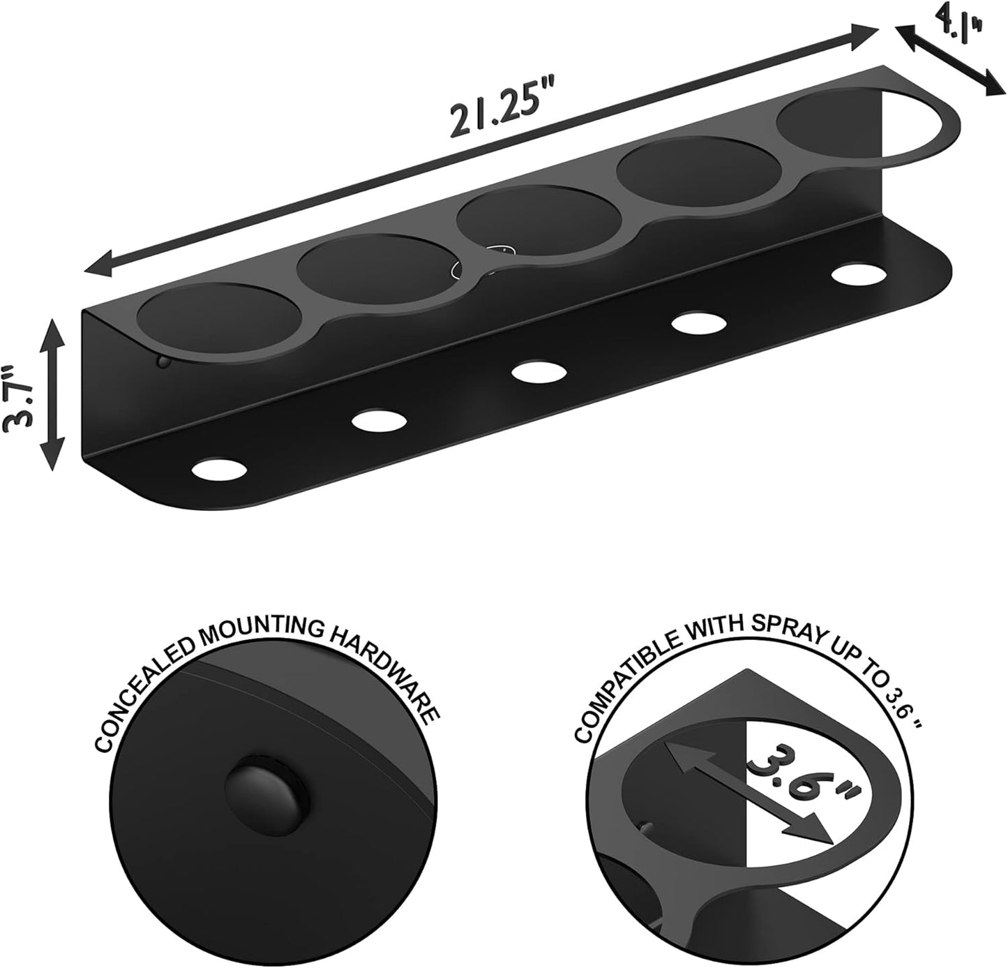 Koova 5 All-Purpose Spray Bottle Holder | Easy Install Wall Mount Hardware Included | Heavy-Duty Powder Coated Steel Storage Rack for Garage And Home | Craft Workspace Paint Bottle Organizer USA Made