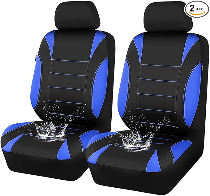 CAR PASS Neoprene Wetsuit Seat Covers, Waterproof Car Seat Covers Front with 5mm Composite EVA, Universal Fit for Car,Sedan SUV Trucks Anti Slip, Airbag Compatible(Black and Blue