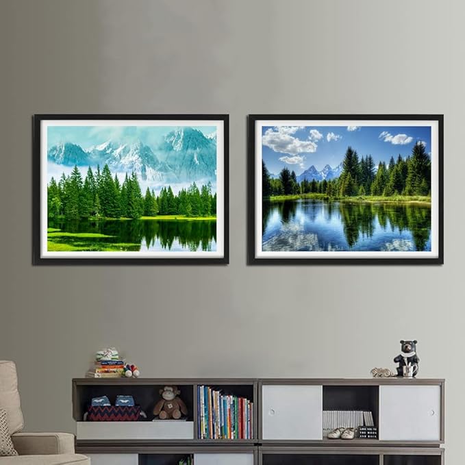 Paint by numbers Kit for adults beginners 2 pack paint by numbers kits for adults rolled up canvas for painting home decor creative wall art with colorful box 12x16 inch Landscape Lake(221-222)