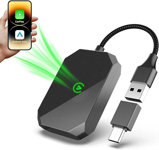 2 in 1 Wireless Carplay Adapter for iPhone Apple & Android Auto Wireless Adapter, [0 Delay & Stable Transmission] 5.8GHz Dual-Core Smart Chip Plug & Play Phone for iOS 10+/Android 11+ 2025 Black