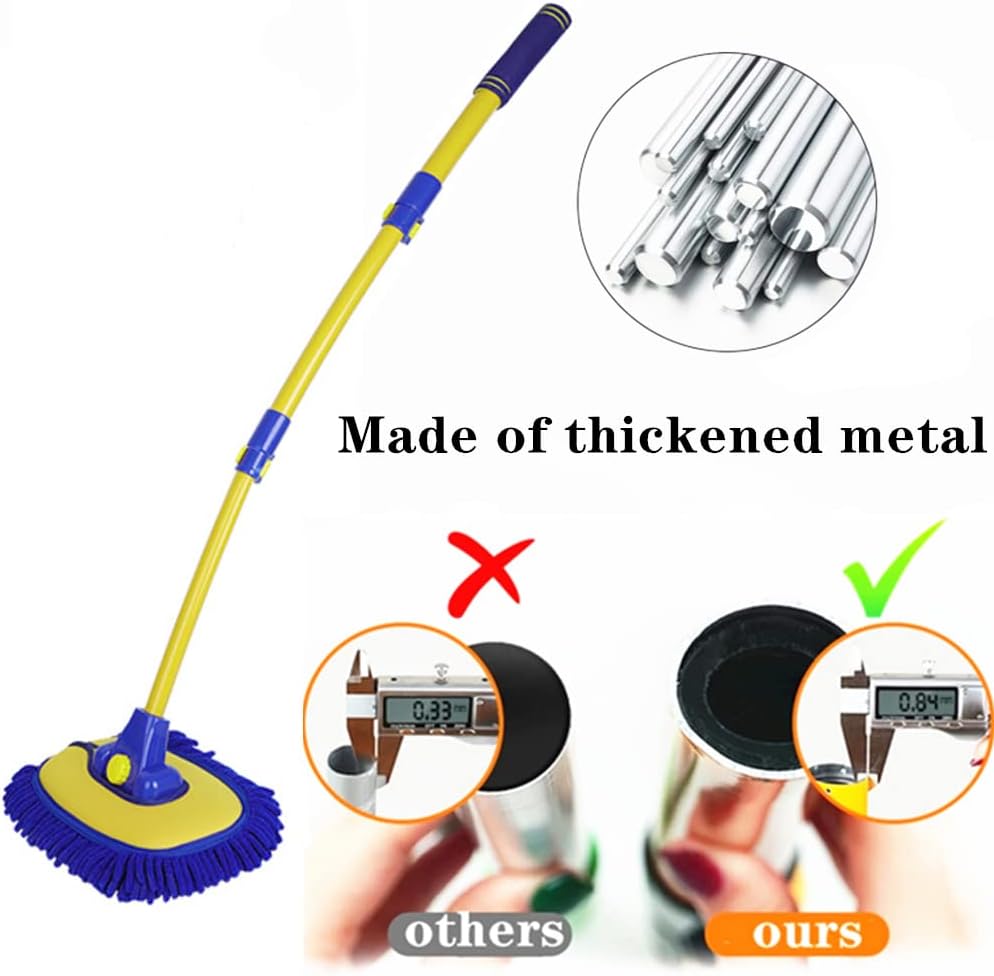 Car Wash Brush With Long Handle, Chenille Microfiber Mop Mitt, 1 Replacement Head, Wheel Brush Extension Pole, Cleaning Kit With Towels for Cars Trucks 5PCS