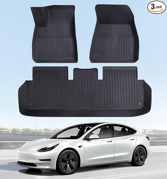 Floor Mats Fits for Tesla Model 3 2023-2018 - All Weather TPE Custom Fit Car Mats Floor Liners, Custom Fit, 3-Piece
