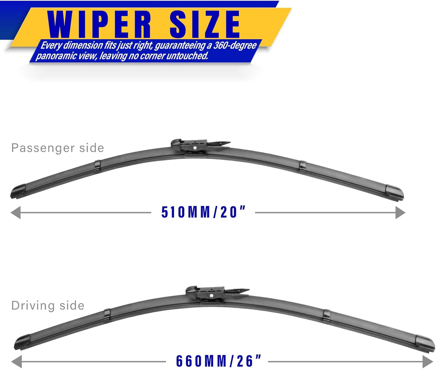 2 wipers Replacement for 2005-2012 Toyota Avalon/2013-2017 Ford Taurus/2010-2016 Lincoln MKS, Windshield Wiper Blades Original Equipment Replacement - 26"/20" (Set of 2) Pinch Tab