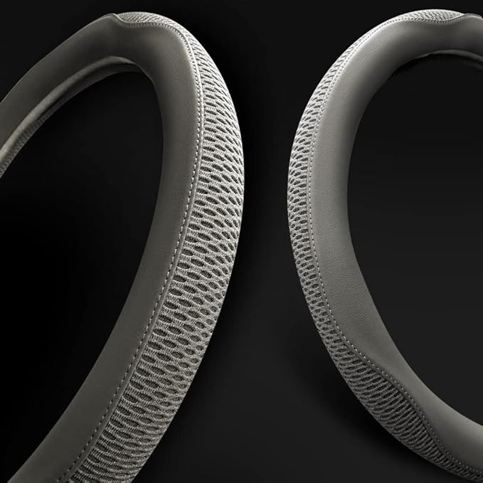 LKWLIKEI Car Steering Wheel Cover, Universal 15 inch, The Latest Microfiber Leather Breathable Technology Fabric, Non-Slip, Comfortable, Warm in Winter and Cool in Summer, Grey