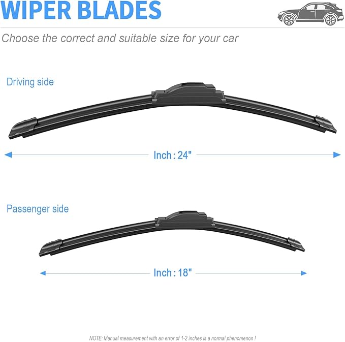 Gavimnal® 24"+18" Silicone Wiper Blades Replacement For Toyota Corolla 2002-2008 Chevrolet Blazer 2019-2023 GMC Terrain 2018-2023 Mazda CX5 13-16,All-Season Front Windshield Wiper Blades(Set of 2)