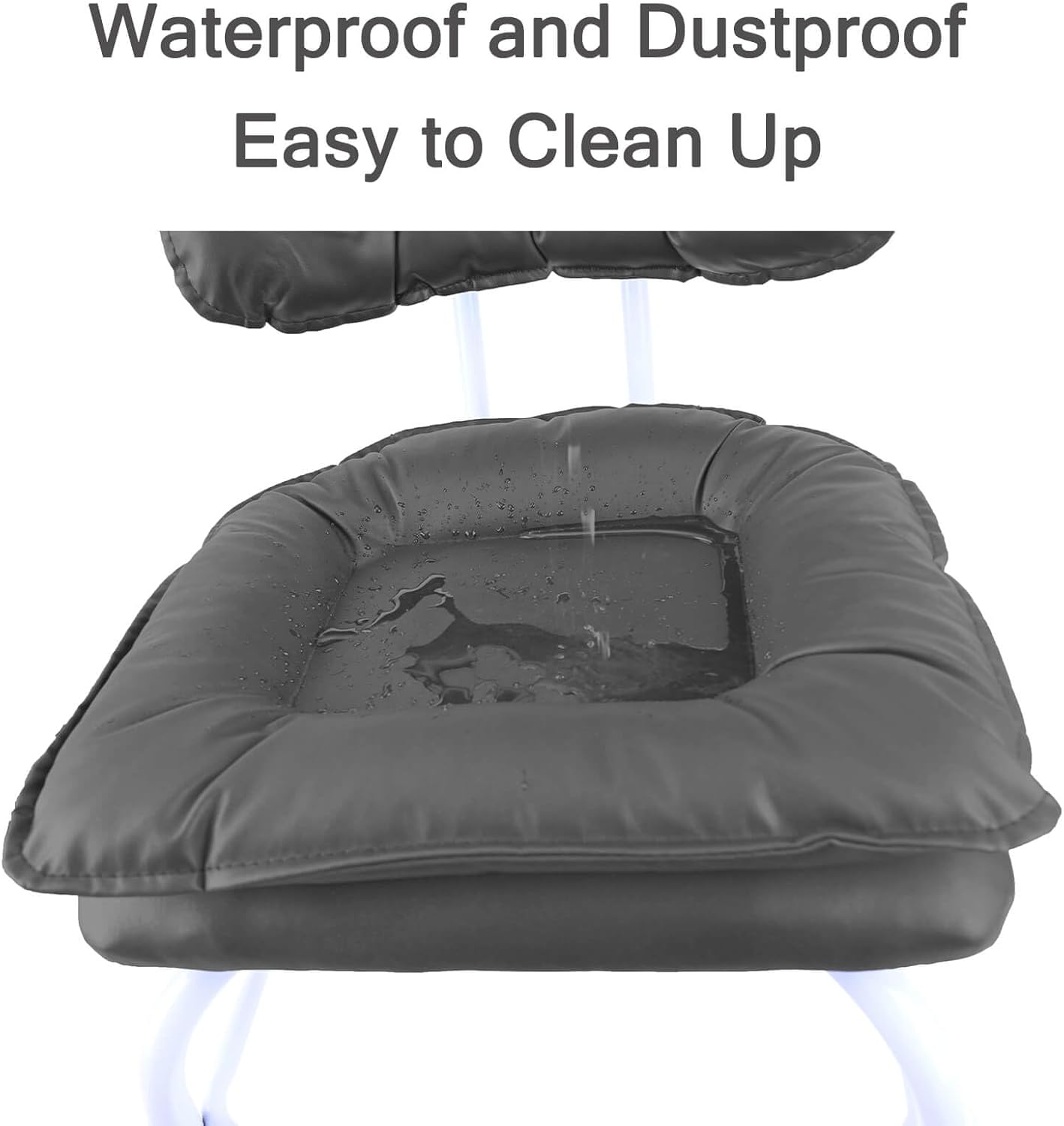 Rolling Stool Wide Seat with Back Rolling Chair 4 Wheels with Brakes for Home Office Garage Shop Waterproof Roller Seat Durable Steel Stand Dark Gray