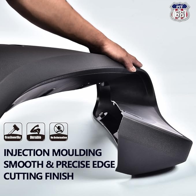 PIT66 Fender Flares, Compatible With 2011-2016 Ford F250 & F350 Super Duty (NOT For Dually Models), Paintable Smooth Matte Black Pocket Riveted Style Wheel Flares Set, 4 Pcs