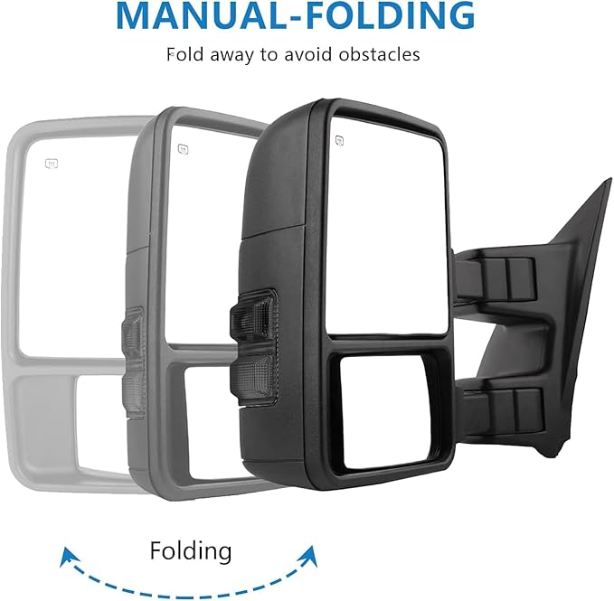 Towing Mirrors Replacement Fit For 2008-2016 F-250 F-350 F-450 F-550 Super Duty,Power Heated,Smoke Signal,Black (Pair Set)