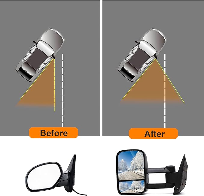 ReYee Towing Mirrors fit for 2007-2014 Chevy Silverado 1500 2500 3500 Suburban Avalanche Tahoe GMC Sierra Yukon Tow Mirrors with Manually Adjustment Manual Folding Telescoping Black Cap