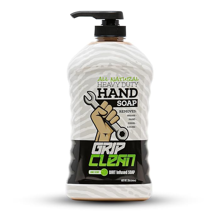 Grip Clean Heavy Duty Hand Cleaner for Mechanics – Natural Pumice & Clay-Infused Technology Removes Grease, Oil & Grime – Moisturizing Liquid Hand Soap for Shop, Garage & Industrial Use – 32oz