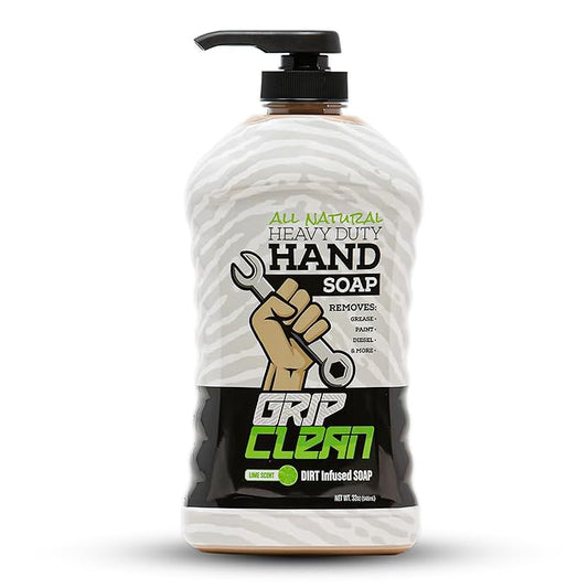 Grip Clean Heavy Duty Hand Cleaner for Mechanics – Natural Pumice & Clay-Infused Technology Removes Grease, Oil & Grime – Moisturizing Liquid Hand Soap for Shop, Garage & Industrial Use – 32oz